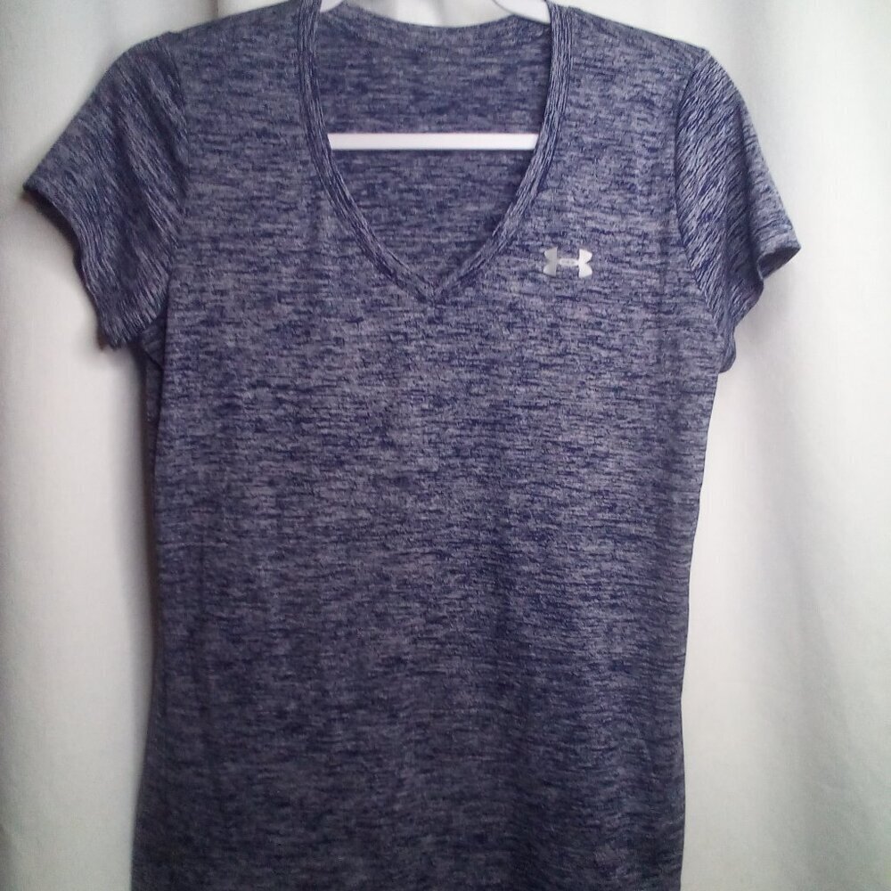 Under Armour Shirt Women S ? V-neck Short Sleeve Active Athletic Blue - Picture 15 of 16